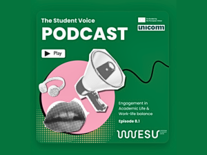 Promo graphic: The Student Voice - UNICOMM podcast series