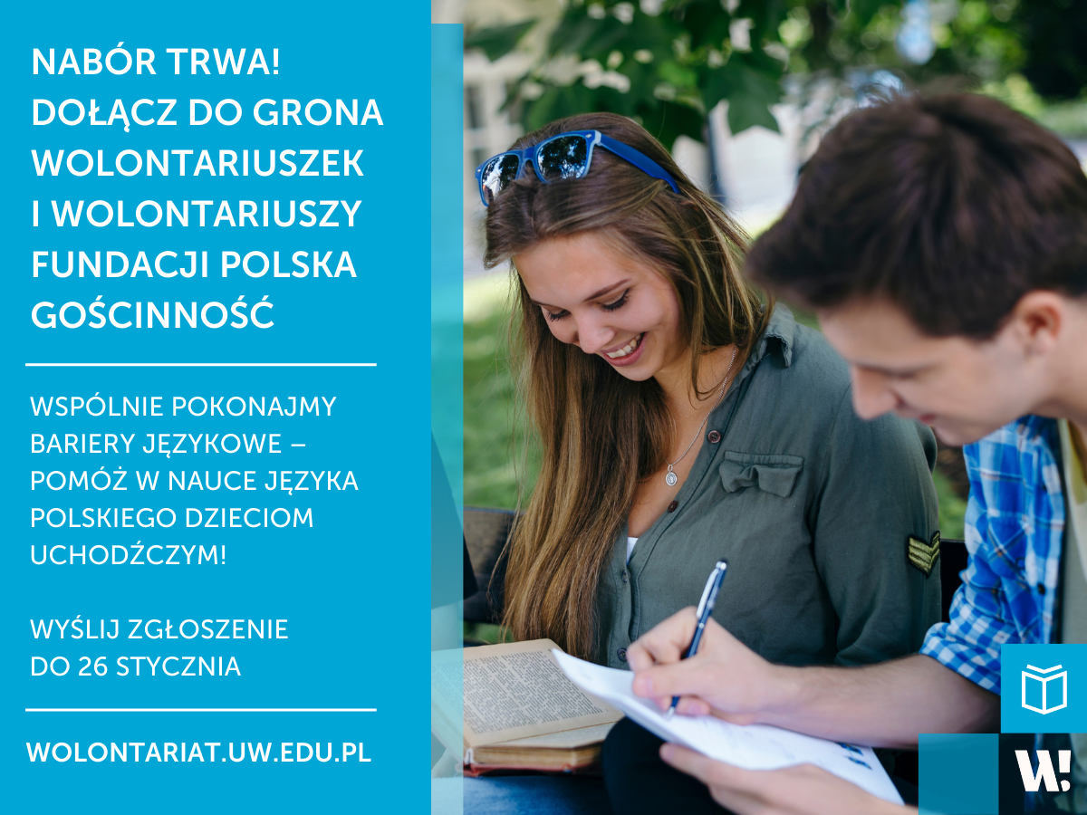 Grafika promująca wolontariat edukacyjny w Fundacji Polska Gościnność