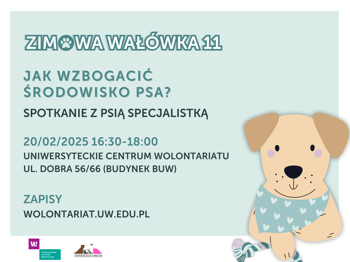 Grafika promująca spotkanie na temat wzbogacania środowiska psa